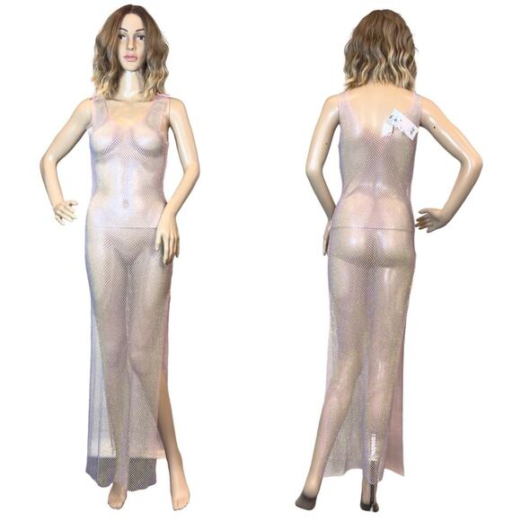 Gorgeous Boutique Pink AB Rhinestone Embellished Beach Cover Up Dress $99 - Picture 2 of 11